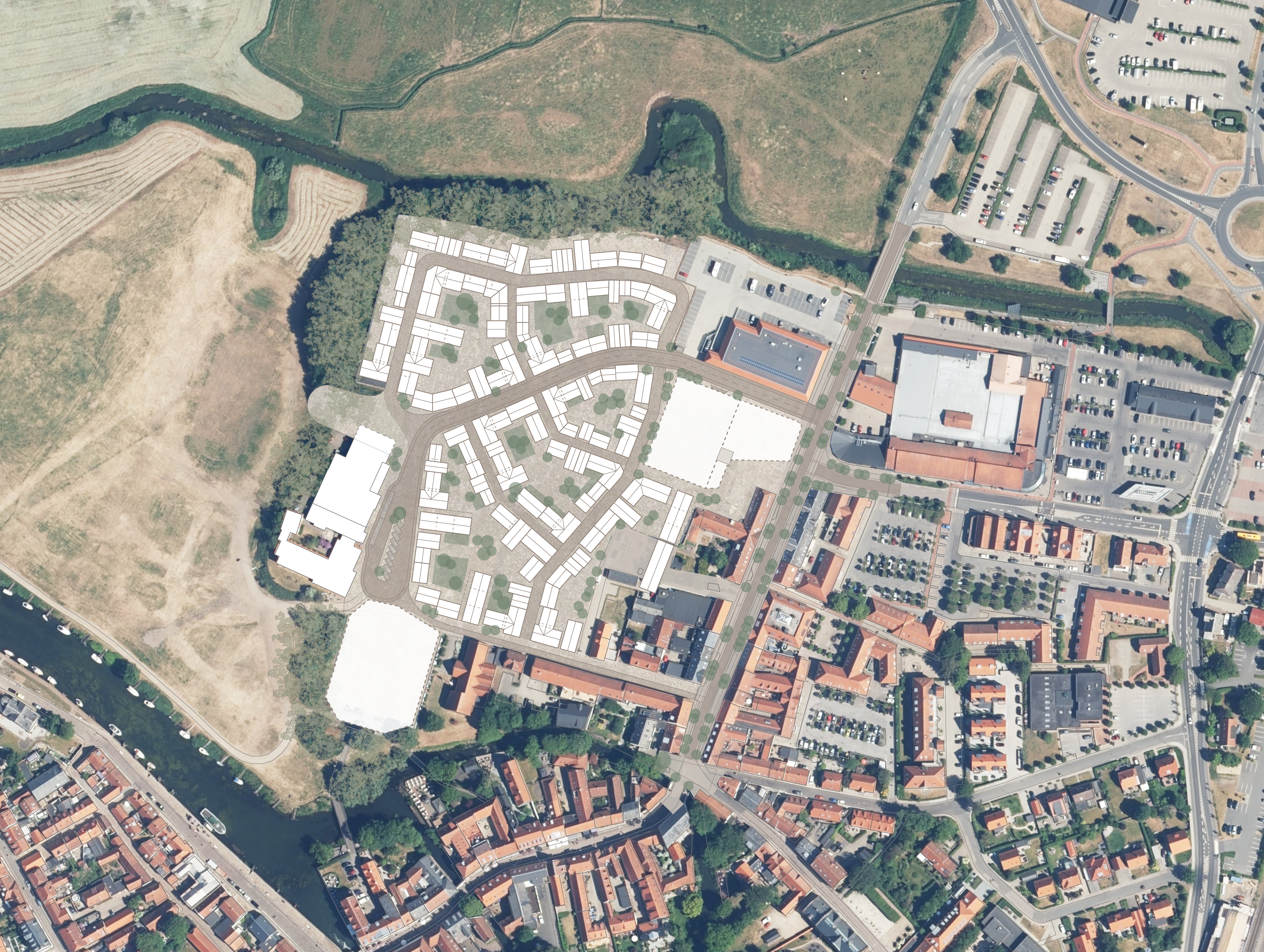 Luftfoto der viser området for Støberikvarteret